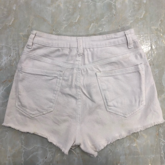High Rise White Jeans Studded Shorts, Size 3 - Picture 2 of 6